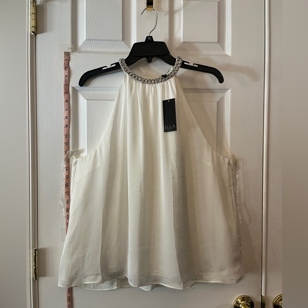 NWT-ELLA A-Line Blouse w/ Rhinestone collar and lining, color off white, size XL